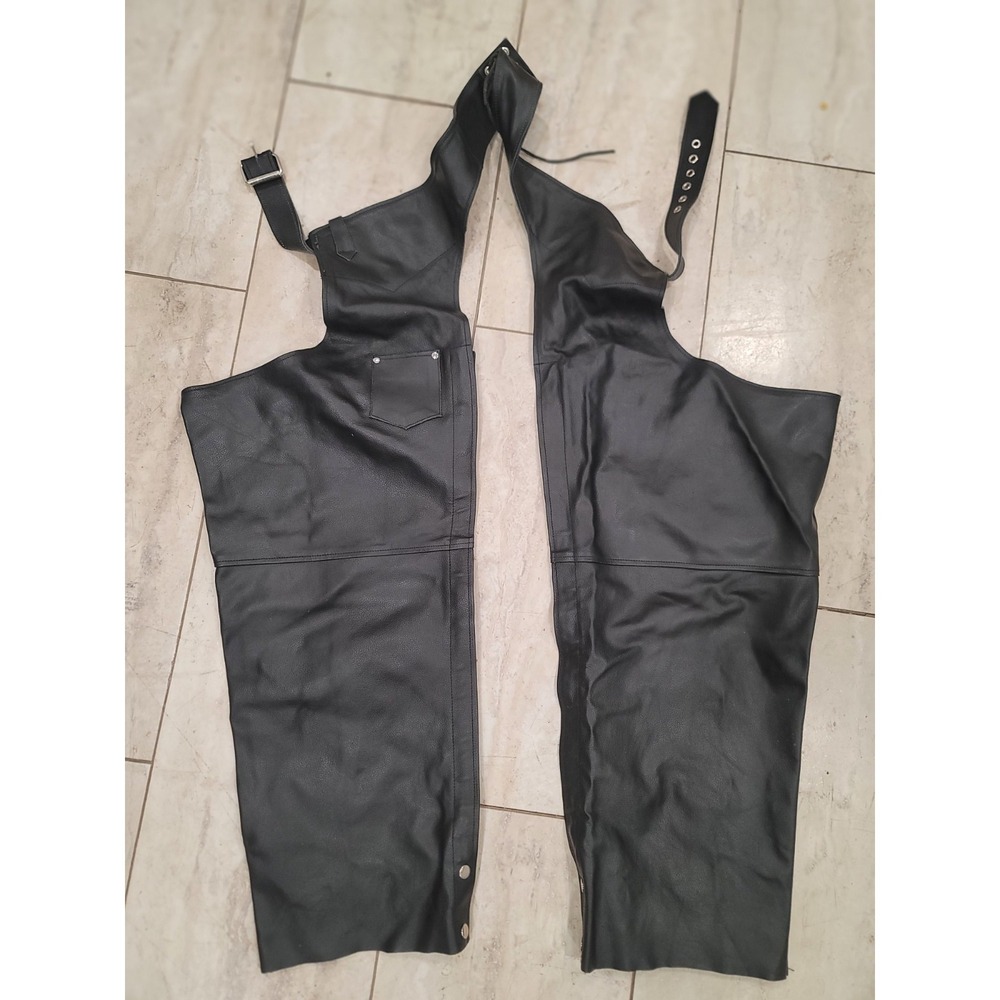 Himalaya Motor Bikewear Black Real Leather Motorcycle Chaps 5XL